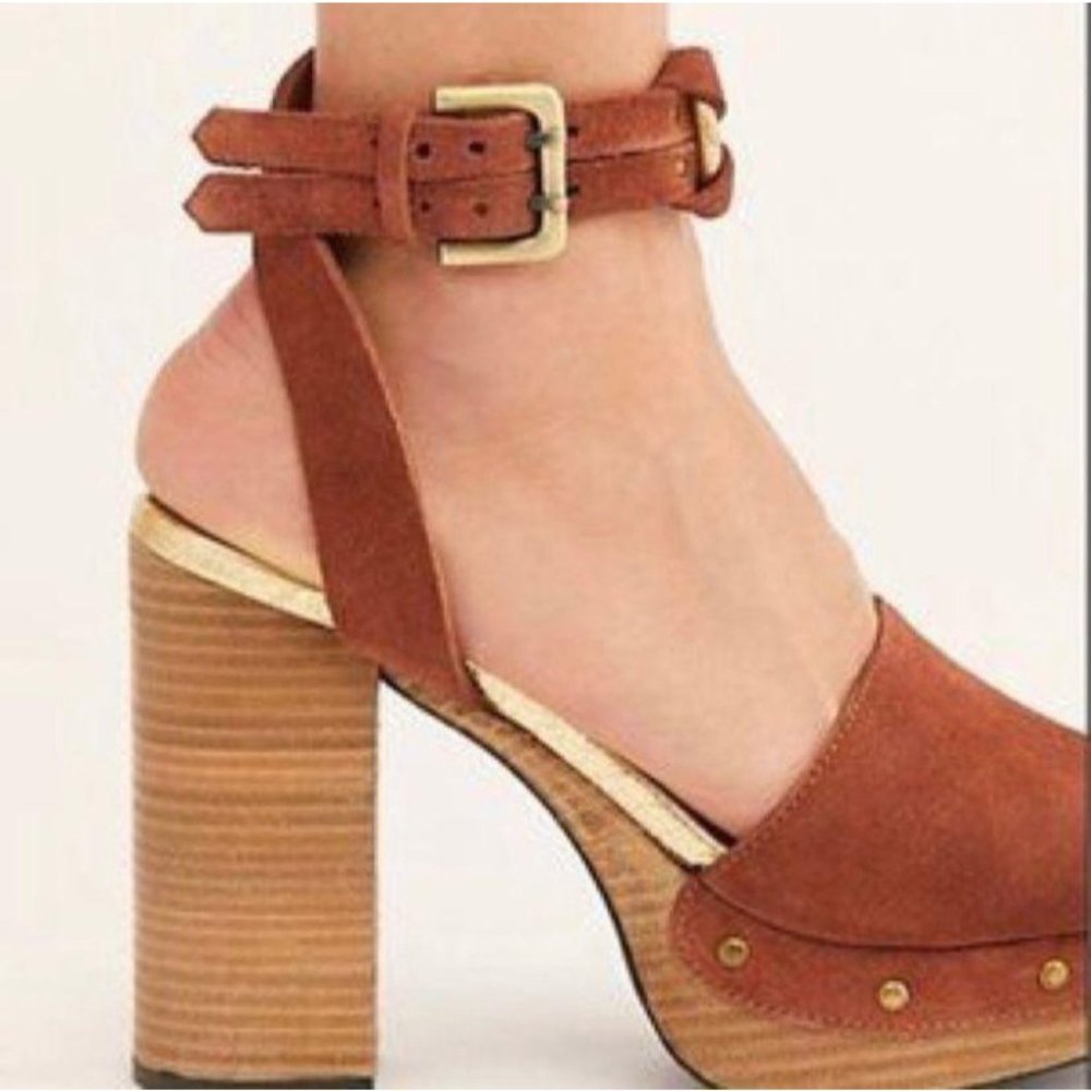 (Sold) Free People Justine Platform Block Heels 37 - Picture 2 of 12